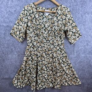 Vintage New Star Dress Womens Medium Muted Floral Button Front Sheer Lightweight